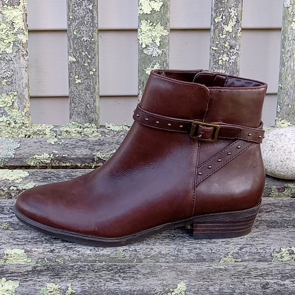 Lauren Ralph Lauren Brown Genuine Leather Shaw Studded Strap Zip Ankle Boots 6 - Picture 5 of 9